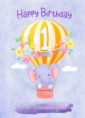 Kids 1st Birthday Card for Great Granddaughter (Elephant)