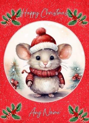 Personalised Mouse Christmas Card (Red, Globe)