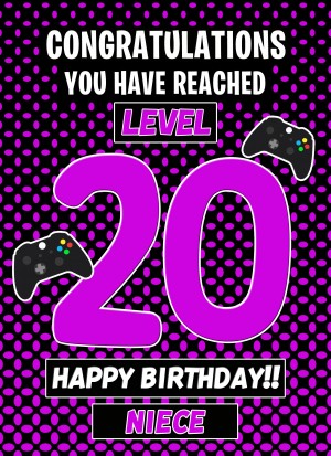 Niece 20th Birthday Card (Level Up Gamer)