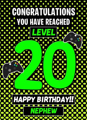 Nephew 20th Birthday Card (Level Up Gamer)