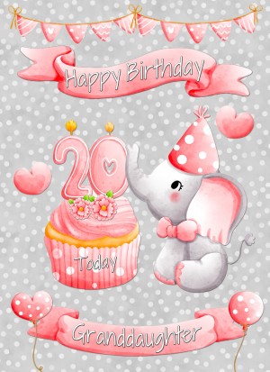 Granddaughter 20th Birthday Card (Grey Elephant)