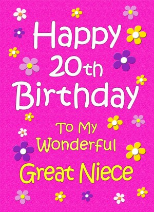 Great Niece 20th Birthday Card (Pink)