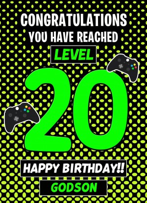 Godson 20th Birthday Card (Level Up Gamer)