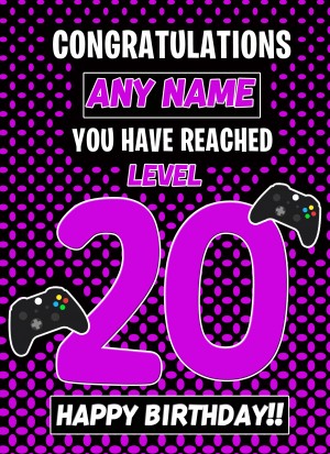 Personalised 20th Level Gamer Birthday Card (Purple)