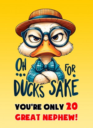 Great Nephew 20th Birthday Card (Funny Duck Humour)