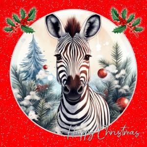 Zebra Square Christmas Card (Red, Globe)
