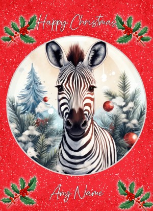Personalised Zebra Christmas Card (Red, Globe)