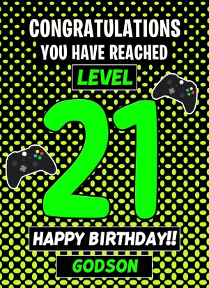 Godson 21st Birthday Card (Level Up Gamer)