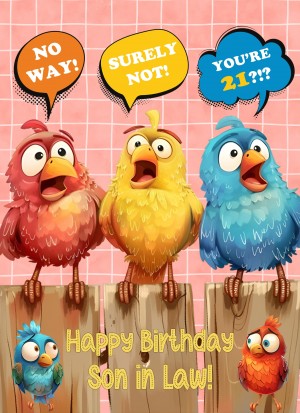 Son in Law 21st Birthday Card (Funny Birds Surprised)