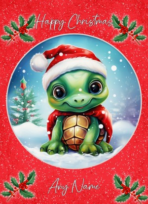Personalised Turtle Christmas Card (Red, Globe)