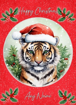 Personalised Tiger Christmas Card (Red, Globe)