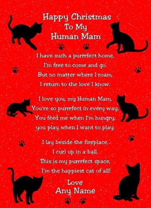 Personalised 'from The Cat' Christmas Poem Verse Card (Human Mam)