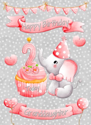 Granddaughter 2nd Birthday Card (Grey Elephant)