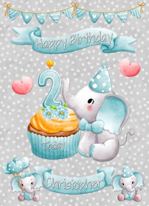 Personalised 2nd Birthday Card (Grey Elephant)