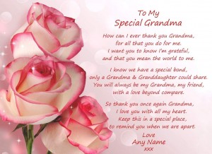 Personalised Poem Verse Greeting Card (Special Grandma, from Granddaughter)