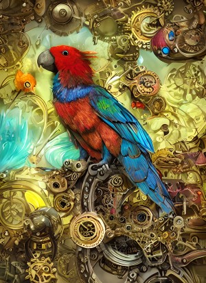Steampunk Parrot Colourful Fantasy Art Blank Greeting Card
