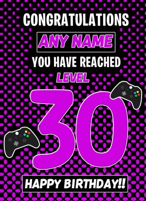 Personalised 30th Level Gamer Birthday Card (Purple)