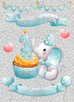 Cousin 3rd Birthday Card (Grey Elephant)