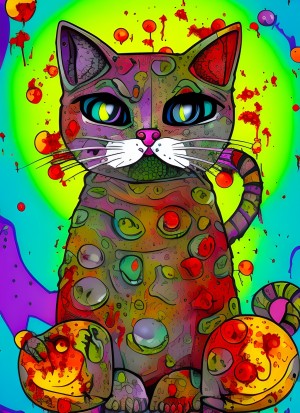 Zombie Cat Colourful Fantasy Art Blank Greeting Card
