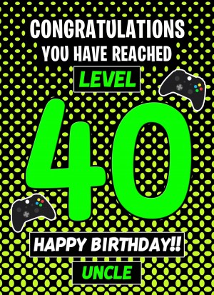 Uncle 40th Birthday Card (Level Up Gamer)