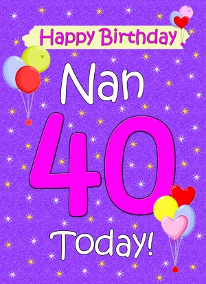 Nan 40th Birthday Card (Lilac)
