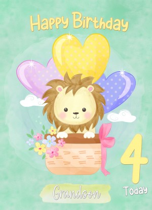 Kids 4th Birthday Card for Grandson (Lion)
