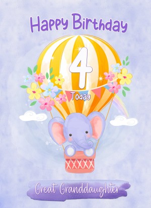 Kids 4th Birthday Card for Great Granddaughter (Elephant)