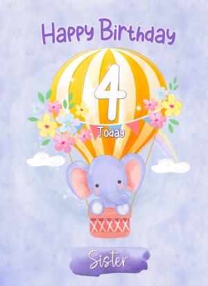 Kids 4th Birthday Card for Sister (Elephant)