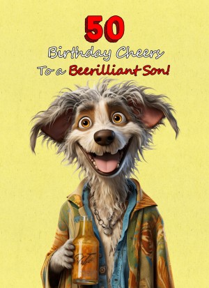 Son 50th Birthday Card (Funny Beerilliant Birthday Cheers, Design 2)