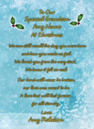 Personalised 'Our Special Grandson' Verse Poem Christmas Card (Blue)