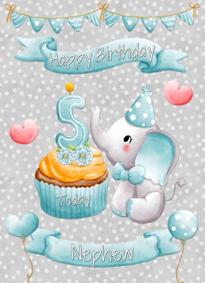 Nephew 5th Birthday Card (Grey Elephant)