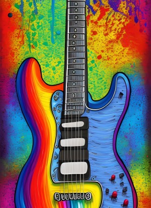 Electric Guitar Instrument Colourful Art Blank Greeting Card