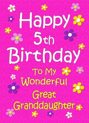 Great Granddaughter 5th Birthday Card (Pink)