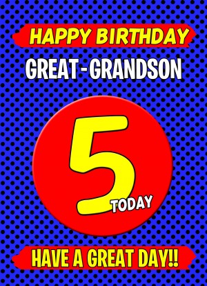 Great Grandson 5th Birthday Card (Blue)
