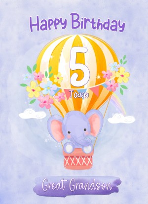 Kids 5th Birthday Card for Great Grandson (Elephant)