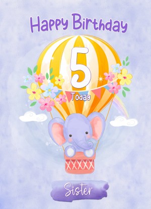Kids 5th Birthday Card for Sister (Elephant)