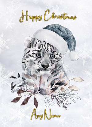 Personalised Christmas Card (Snow Leopard)