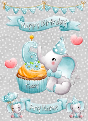 Personalised 6th Birthday Card (Grey Elephant)
