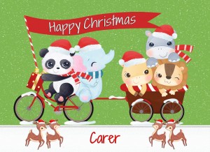 Christmas Card For Carer (Green Animals)
