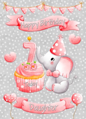 Daughter 7th Birthday Card (Grey Elephant)