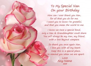 Personalised Birthday Poem Verse Greeting Card (Special Nan, from Granddaughter)