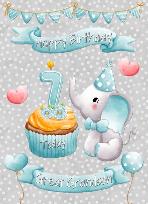 Great Grandson 7th Birthday Card (Grey Elephant)