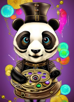 Steampunk Panda Colourful Fantasy Art Blank Greeting Card