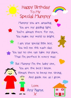 Personalised 'from The Kids' Poem Verse Birthday Card (Special Mummy, from Son)