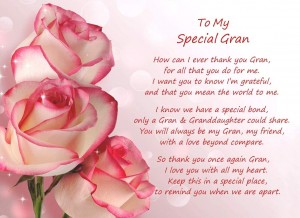 Poem Verse Greeting Card (Special Gran, from Granddaughter)