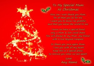 Personalised Christmas Verse Poem Greeting Card (Special Mum, from Son, Red)
