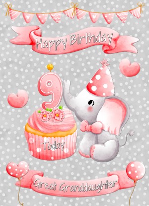 Great Granddaughter 9th Birthday Card (Grey Elephant)