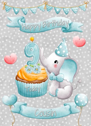 Cousin 9th Birthday Card (Grey Elephant)