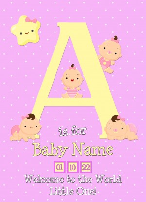 Personalised Baby Girl Birth Greeting Card (Name Starting With 'A')