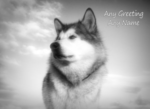 Personalised Alaskan Malamute Black and White Art Greeting Card (Birthday, Christmas, Any Occasion)
